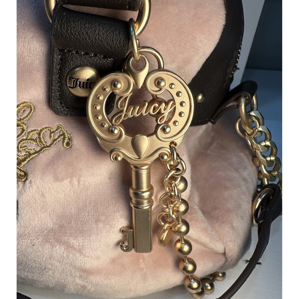 Juicy Couture Satchel Bag The Key To Juicy Blush Chocolate Velour NWT - Picture 3 of 16